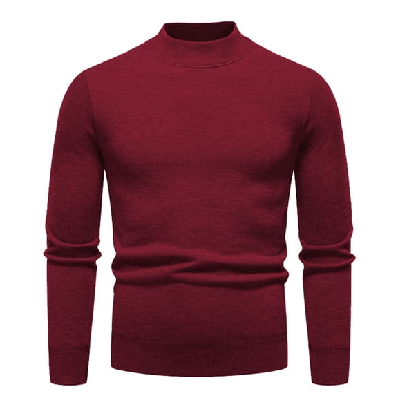 ZCFZJW Men's Mock Turtleneck Sweaters Trendy Slim Fit Basic Solid Color Long Sleeve Soft Lightweight Casual Pullover Stretch Knit Tops Wine M
