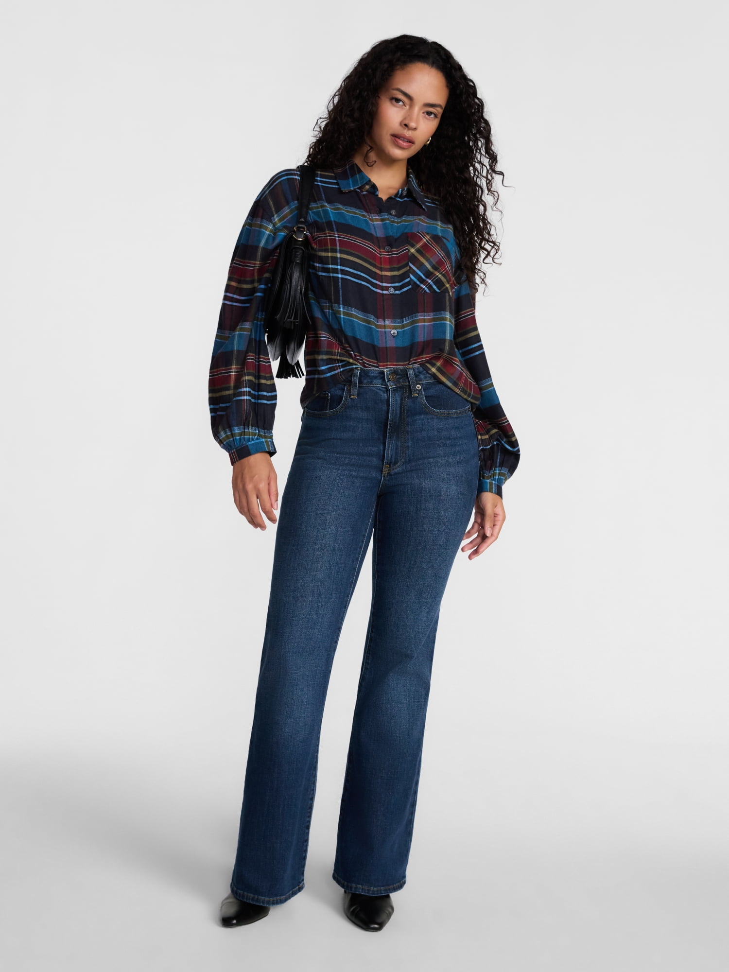 Scenario Women's Flannel Shirt with Long Sleeves, Sizes XS-XXXL