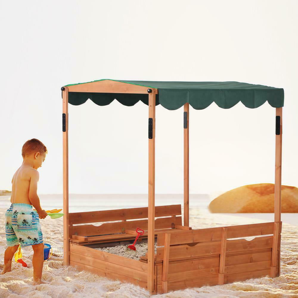 Details about   Wooden Square Sandbox Kids Children Outdoor Toy Playset w/ Canopy Bench 