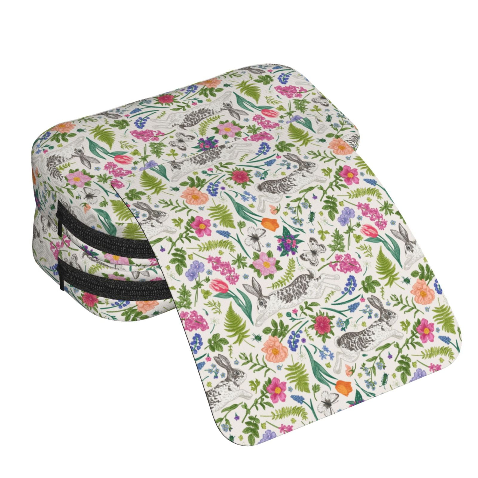 Rateoe Rabbit And Butterfly Pattern Double Clamshell Pen Case, Storage Organizer with Two Zipper Compartments– Holds Up to 50 Pencils & Pens