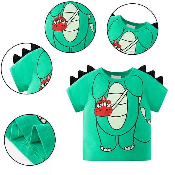FLMEI Boys Dinosaur T-Shirts for Kids Toddler,Baby Cotton Cartoon Crewneck Short Sleeve Shirts Toddler Tops for 1-8T