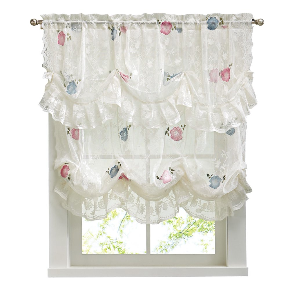 Collections Etc Allison Balloon Lace Curtain and Valance, Spot Clean