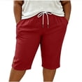 thumbnail image 5 of VBVC Women's Plus Size Cotton Linen Capri Pants , Side Button Summer Shorts For Women , Ladies' Drawstring Lounge Pants with Pockets, Red , L-5XL, 5 of 7