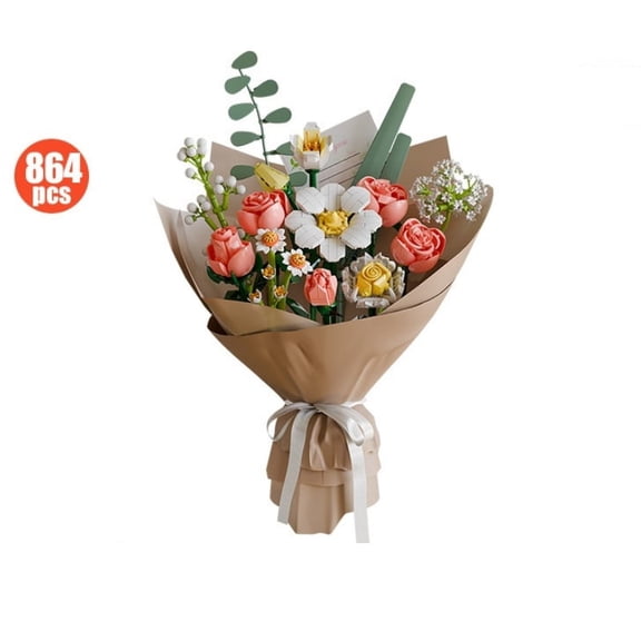 FDEEOM Flower Bouquet Building Sets，864 PCS DIY Artificial Flowers Bouquet Building Kit with Rose Botanical Collection for Adults Couples Women Wife for Valentine's Day Home Decor