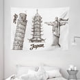 thumbnail image 1 of Travel Decor Tapestry, Leaning Tower of Pisa Japanese Temple and Brazil Statue Architecture Culture Print, Wall Hanging for Bedroom Living Room Dorm Decor, 80W X 60L Inches, Dust, by Ambesonne, 1 of 2