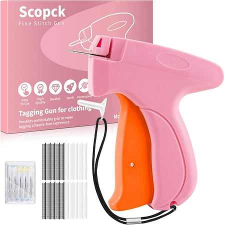 Handheld Stitch Tag Gun for Clothes, Quick Clothing Fixer, Tagging, Needle 1 box +5mm glue needle 1000, Pink