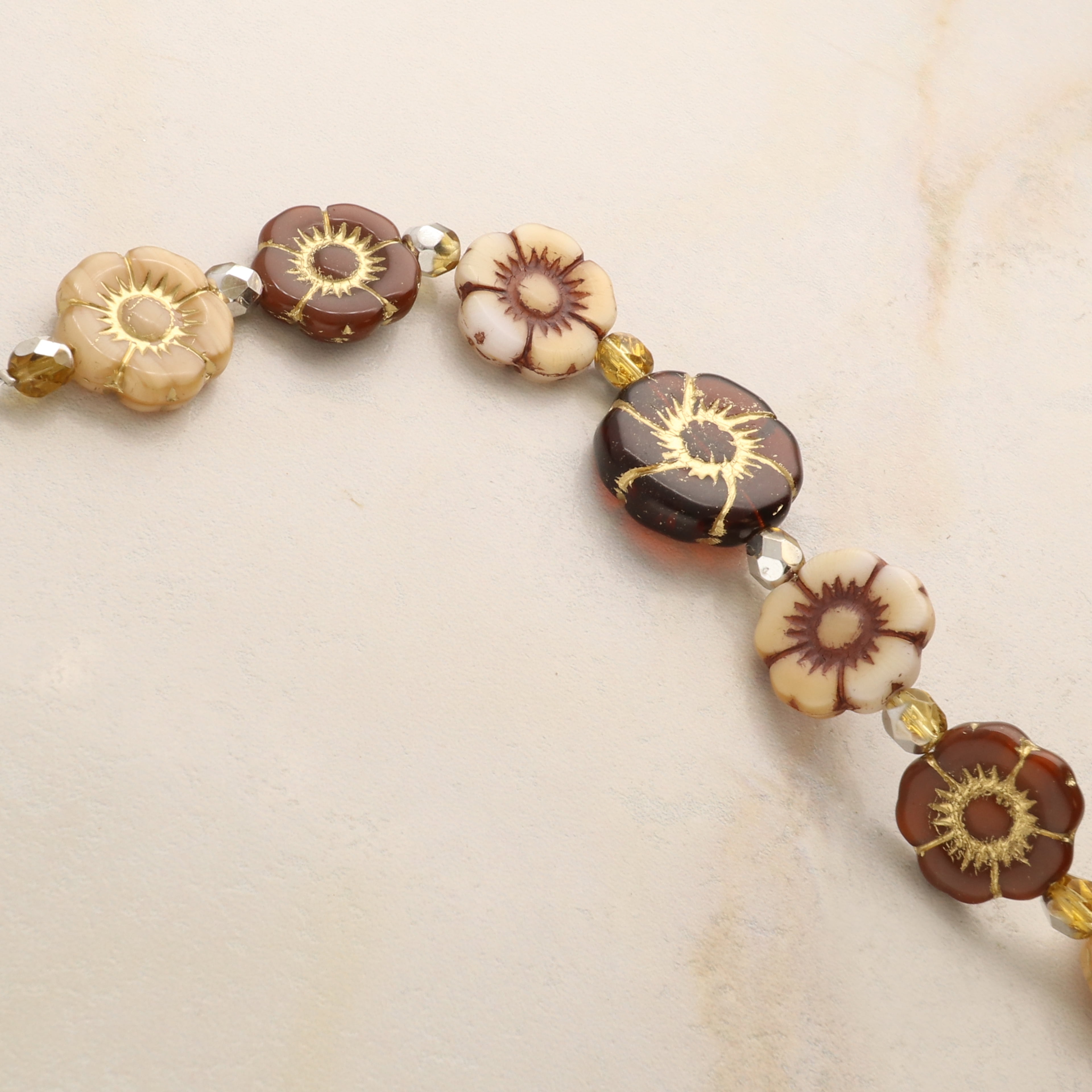 Bead Landing Honey Autumn Czech Glass Flower Bead Mix - Brown, Cream & Gold Floral Beads in Assorted Sizes for Jewelry Making, Crafts & Home Decor, 6 Pack