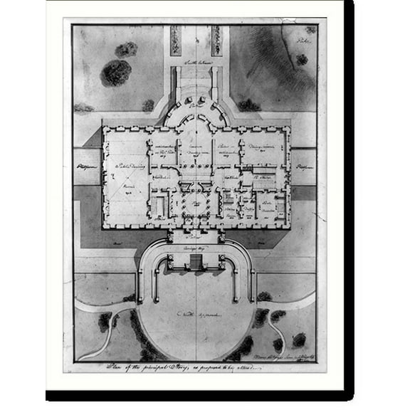 Historic Print, [The White House (President's House") Washington, D.C. Site plan and principal story plan]", 18" x 24"