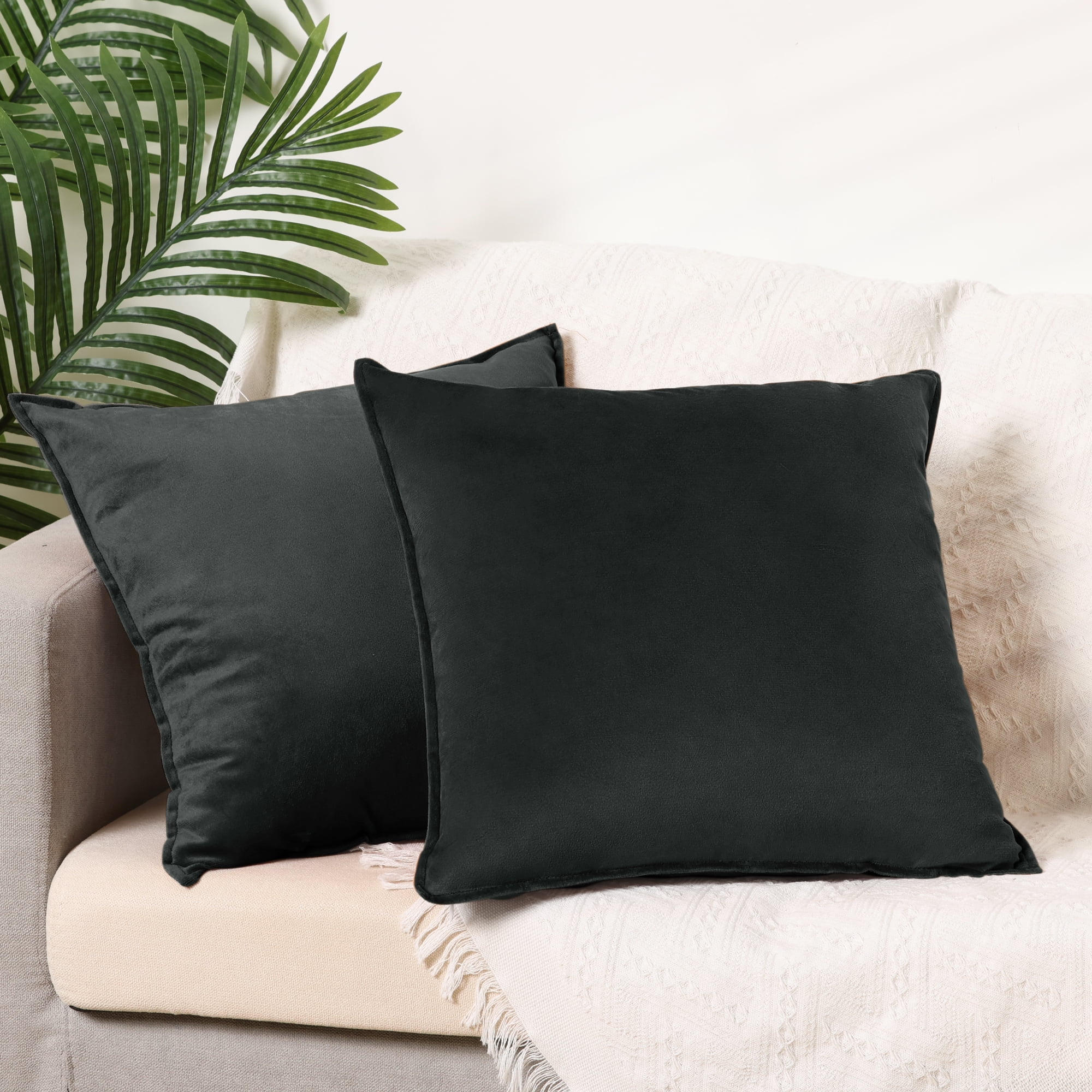 Unique Bargains Velvet Solid Throw Pillow Covers Decorative Cushion Covers (2 Count) Black 16" x 16"