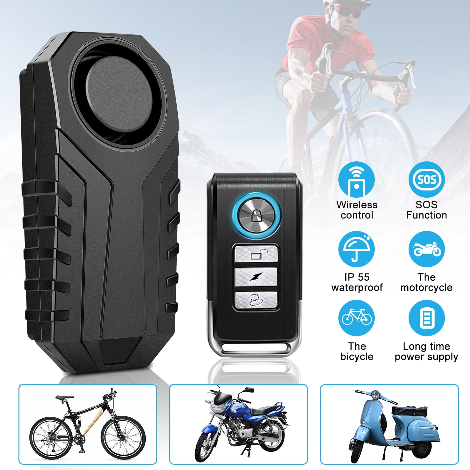 Bike Alarm With Remote, Wireless Vibration Remote Control Antitheft