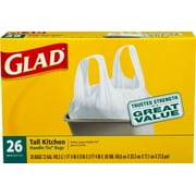 Glad Trash Bags, Tall Kitchen Handle-Tie Garbage Bags, White, 13 Gallon, 26 Count