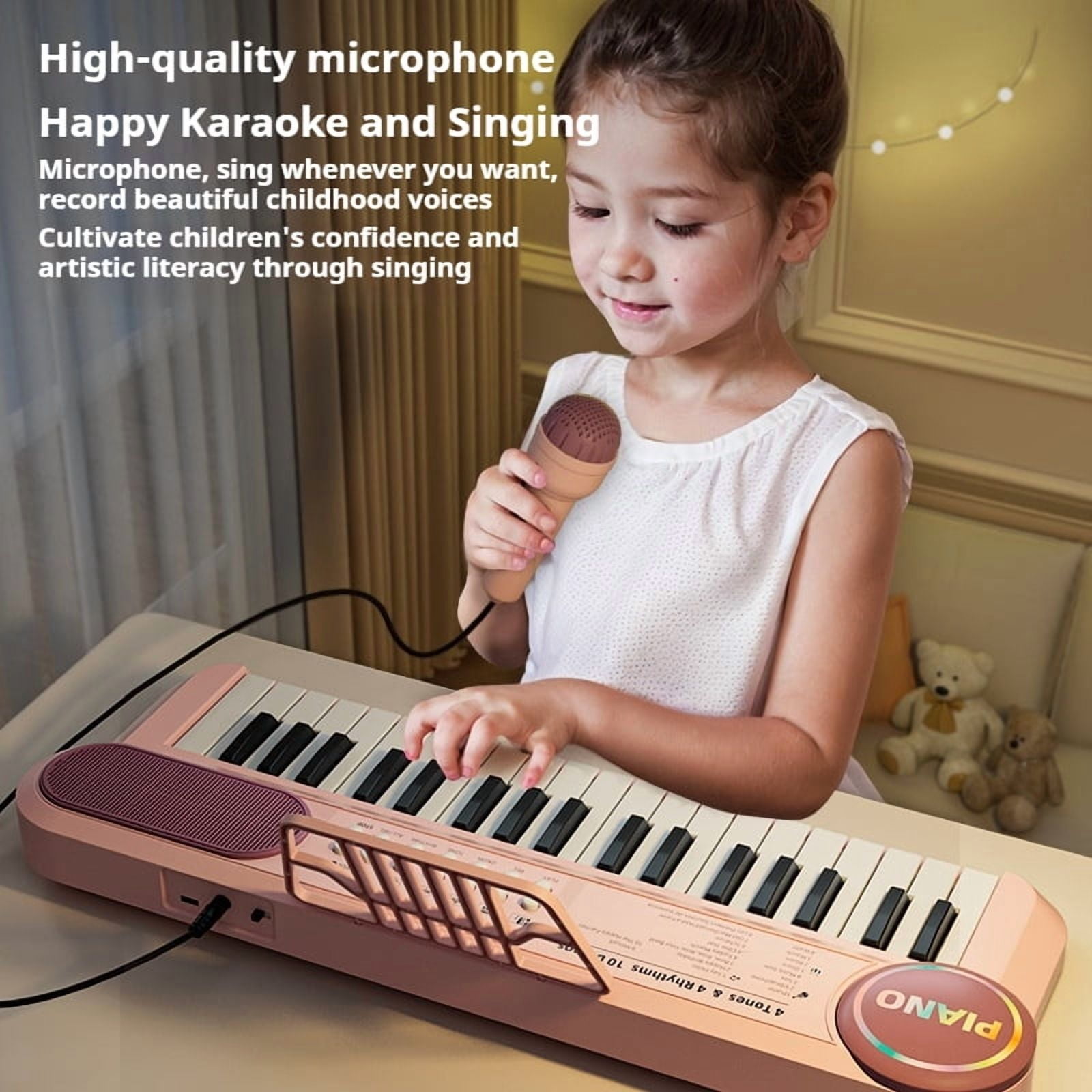 Funtogether Toys Kids Piano Keyboard, 37-Key Portable Electronic Musical Instrument with Microphone & Music Stand, Educational Toy for Beginners with Record & Play Function