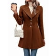 thumbnail image 3 of Women Winter Wool Blend Camel Mid-Long Coat - Singular-Breasted Lapel Jacket Outwear Coffee Color S, 3 of 9