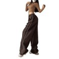 thumbnail image 2 of Women Y2k Cargo Pants Elastic Waist Wide Leg Baggy Joggers Hip Hop Trousers Streetwear, 2 of 6