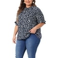 thumbnail image 4 of Agnes Orinda Women's Plus Size Tops Polka Dots Ruffle Hem Short Sleeve Mock Neck Blouses 2X Navy Blue, 4 of 6
