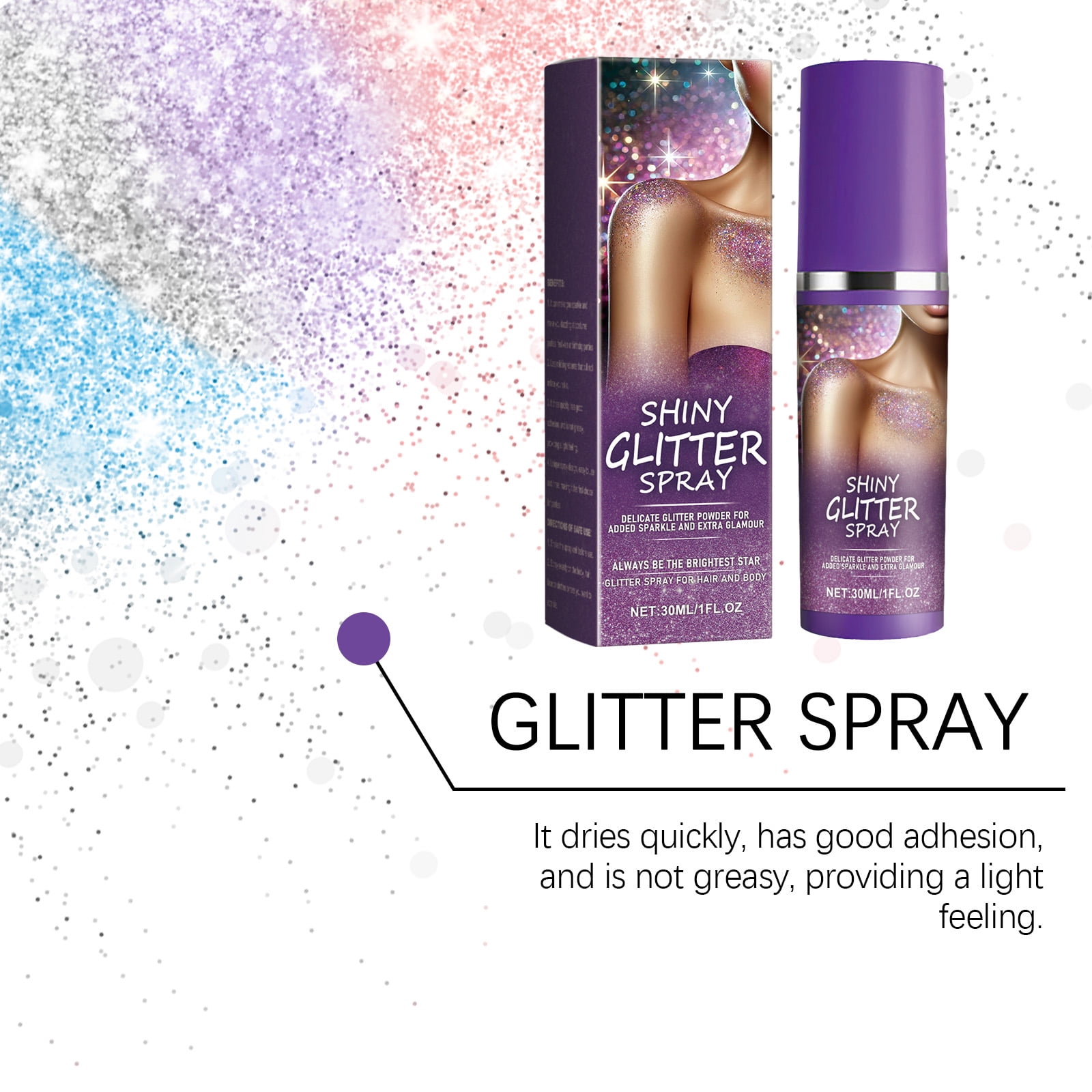 Alvantor Shimmer Body Glitter Spray for Skin, Hair, and Face - 1 fl. oz., Festival Rave Makeup Sparkle