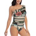thumbnail image 3 of Honeii Vintage Art Butterfly Flower for women's one-piece swimsuit featuring a chic one-shoulder design experience elegance and style in the water-XX-Large, 3 of 6