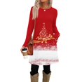 thumbnail image 3 of Women's Fashion Casual Dress with Pockets, Decorative Buttons, Christmas Prints, Round Neck and Long Sleeves for Practical Holiday Wear,Watermelon Red,XL, 3 of 4