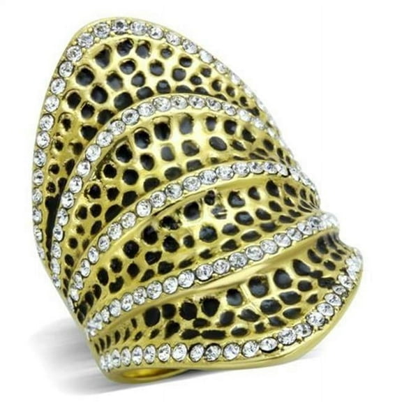 Women IP Gold Stainless Steel Ring with Top Grade Crystal in Clear - Size 6