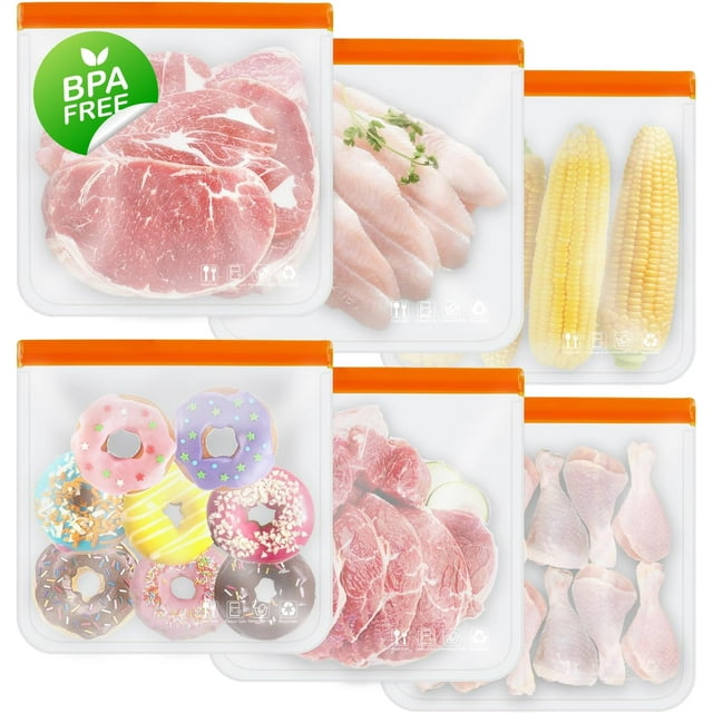 Sacs de Congélation Réutilisables, Sac à Sandwich pour Collations de Légumes d'Un Gallon Extra-Épais et Étanche, Sacs en Silicone Sans BPA pour le Rangement des Aliments, les Voyages, l'Organisation à la Maison (Lot de 6 - 6 Très Grands)