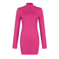 thumbnail image 3 of Bodycon Dresses for Women Long Sleeve Dress Casual Crew Neck Slim Fitted Fleece Midi Dresses Hot Pink, 3 of 8