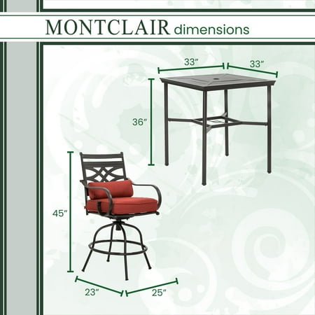 Hanover - Montclair 5-Piece High-Dining Patio Set with 4 Swivel Chairs and a 33-In. Counter-Height Dining Table - Chili Red/Brown