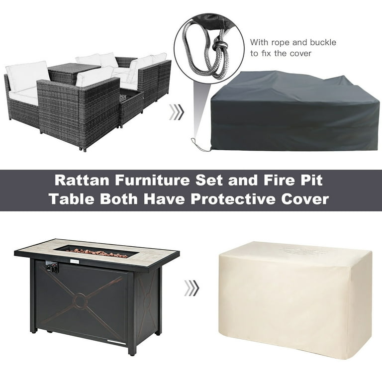 Gymax 9 PCS Patio Rattan Furniture Set Fire Pit Table Storage