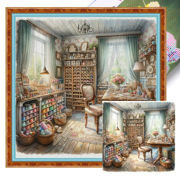 Hilo Algodón Ecológico Bordado Punto Cruz Impreso 14CT Casa Ensueño 50x50cm