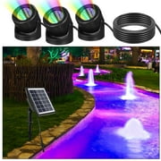Pixnor Solar Pond Lights, 3 Headlamp RGB LED Spotlights Color Changing Submersible Fountain Lights for Garden Fountain, Pond, Pool Decoration