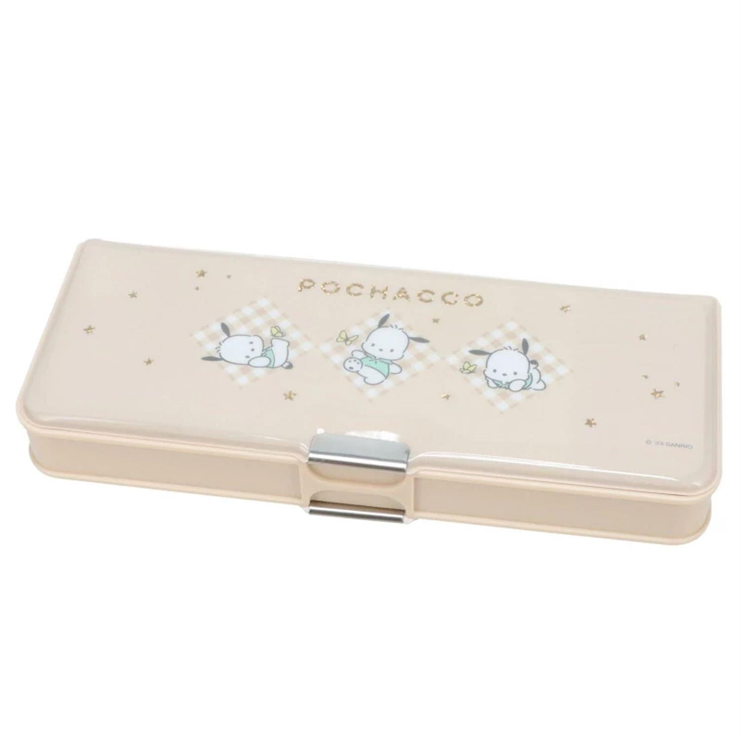 Sanrio Double-sided Open Pencil Case Pochacco - Taupe Check