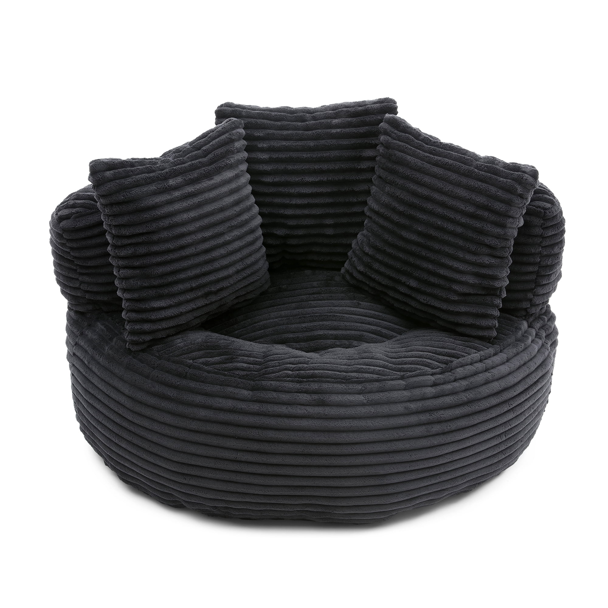 MDQMD 45"Oversized Bean Bag Chair Round with Armrests Corduroy Fabric 3 Pillows Comfy Lazy Sofa for Adults Giant Bean Bag Chair for Living Room Bedroom Gaming Reading Black