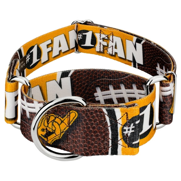 Country Brook Petz® 1 1/2 inch Black and Gold Football Fan Martingale Dog Collar Limited Edition, Medium