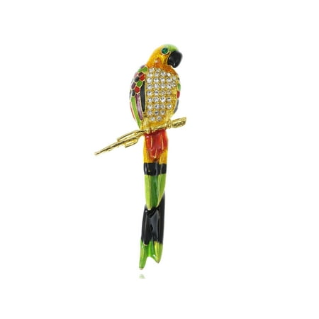 Watercolor Multicolor Hand Paint Perch Parrot Bird Crystal Rhinestone Pin Brooch