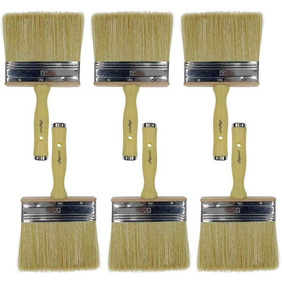Magimate Paint Brush 5 Inch Shed And Fence Stain Block Brush With Screwed Handle For Decks Walls And Heavy-Duty Painting Projects Poly/Bristle Blended(6-Pieces)