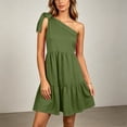 thumbnail image 5 of Tqcoqu Women's Party Date Night Dress,One Shoulder Tie Knot Tiered Ruffle Mini Dress,Army Green Women's S-XXL, 5 of 9