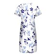 thumbnail image 5 of KSCYKKKD Dresses for Women Female A-Line Elbow-Length Floral V-Neck A-Line Mid-Length Casual Pocket Dresses Purple S, 5 of 5