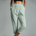 thumbnail image 3 of AWXNJUX Casual Pants for Women Women's Solid Color Elastic Waist Stitching Straight High Waist Cropped Casual Pants Womans Pants Casual Pants Women Beach Pants for Women (Mint Green,L), 3 of 5