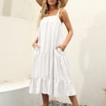 thumbnail image 4 of Women's Square Neck Tiered Midi Dress Casual Loose Ruffle Hem Sleeveless Summer Vacation Dress, 4 of 6