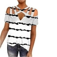 thumbnail image 1 of Birdeem Blouse à Manches Courtes Mode Décontractée Imprimée Col en V Épaules Dénudées pour Femmes, 1 of 4