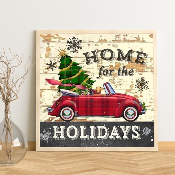 Cuadros Decorativos Cuadro de diamantes para coche árbol de Navidad taladro redondo completo Ehuebsd Kit de punto de cruz de diamantes de imitación decoración de la pared del hogar 35x35cm