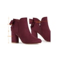 thumbnail image 4 of BLISSFUL STEP Women's Boots Faux Suede Bow Decor Chunky High Heel Round Toe Side Zipper Booties Burgundy 8, 4 of 8