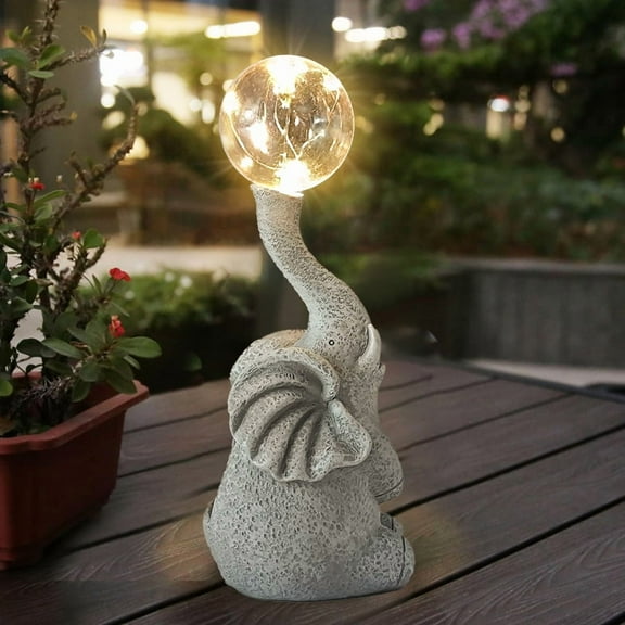 Cute Elephant Blowing bubble ball Figurine Garden Statue, Outdoor Garden Ornaments with Solar Lights, Elephant Gifts for Women, Mother, Birthday, Kids, Unique Housewarming Gifts