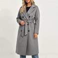 thumbnail image 2 of Enjoytime Trench Coat Women Lapel Double Breasted Long Overcoat with Belt Long Sleeve Trendy Casual Fashion Fall Winter Outerwear, 2 of 7