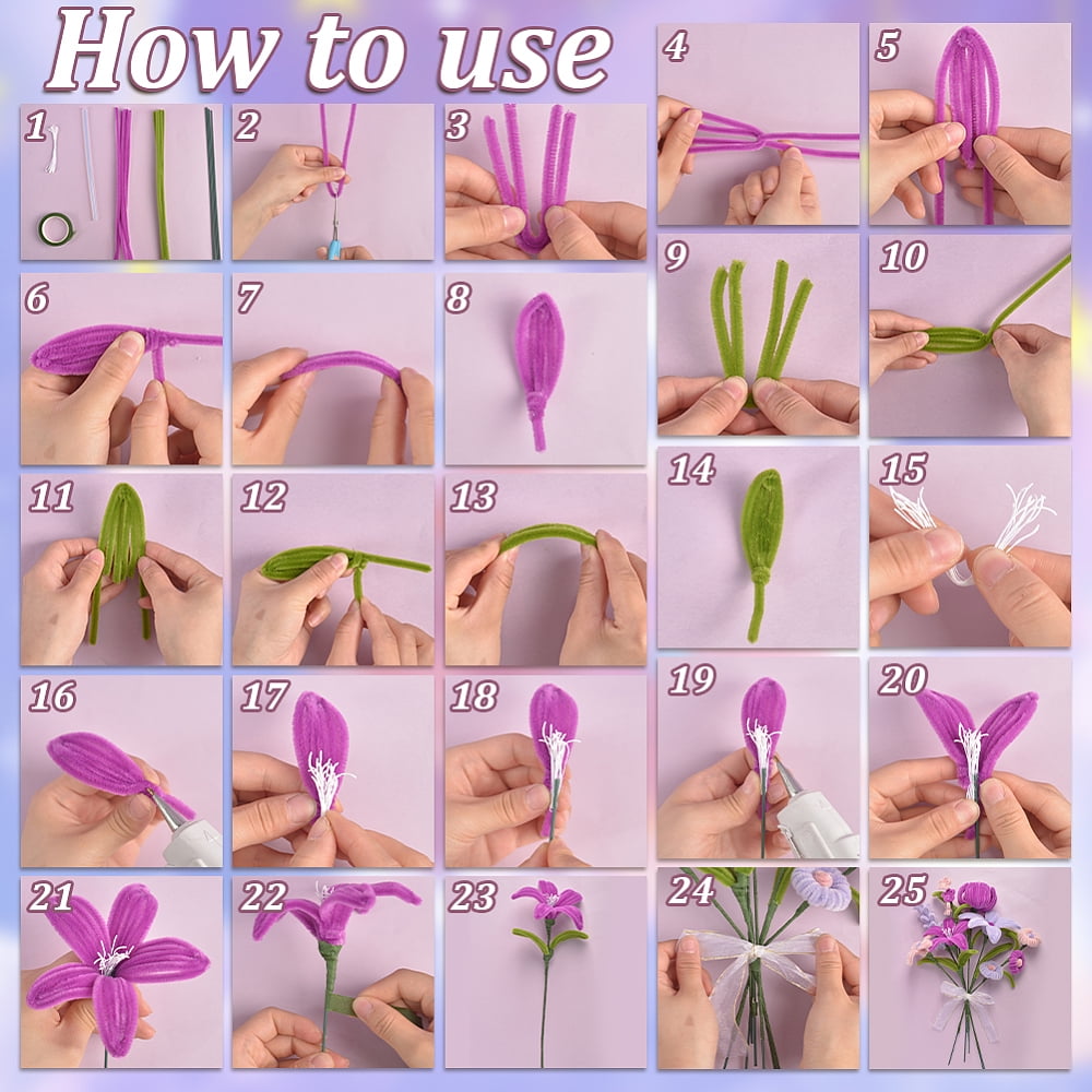 DIY Polyester Plush Sticks Kit Pipe Cleaner Chenille Stems with Iron Core Kid Craft Material Mixed Color 305x5x1mm