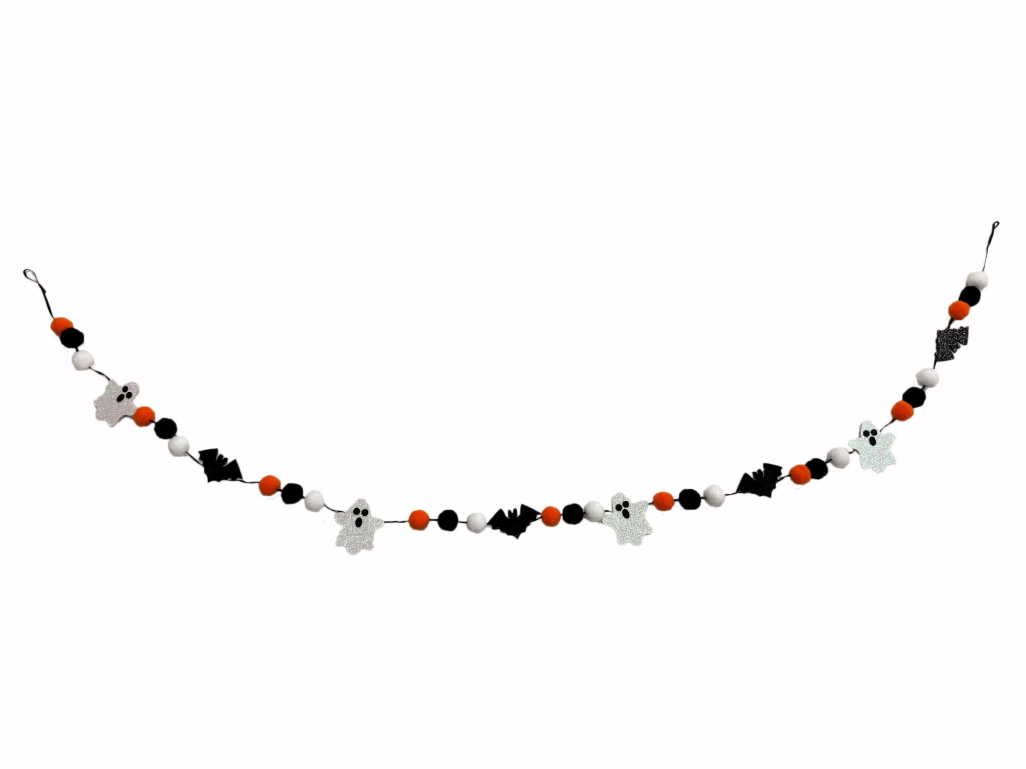 Way to Celebrate 6-Ft Halloween Garland with Black and Orange Poms, Complete with Ghosts and Bats