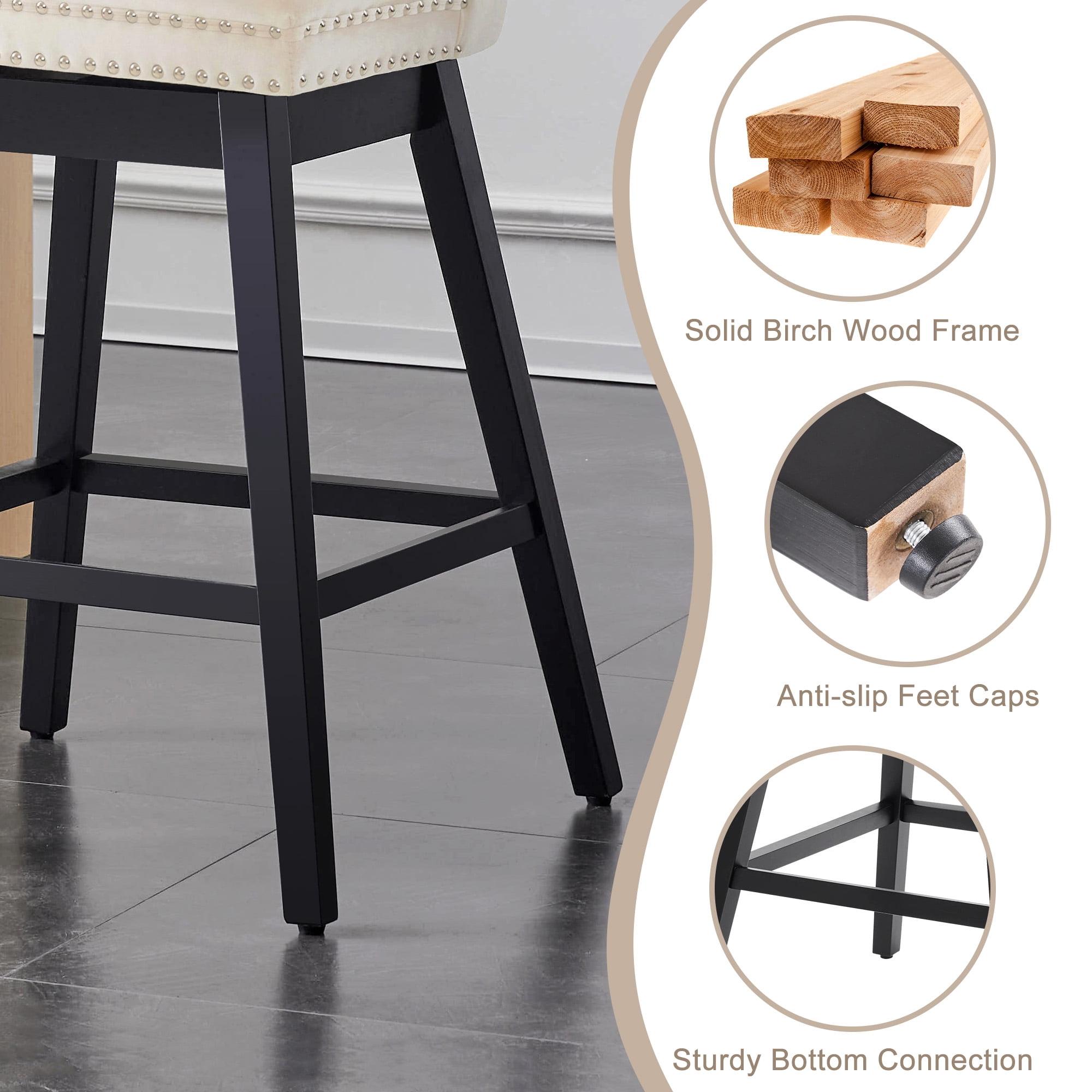 Tewloss 30" Swivel Bar Stools Set of 6 With Back Velvet Bar Height Chairs for Home Kitchen, Beige