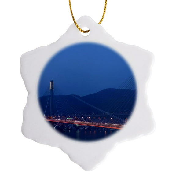 3drose, Hong Kong, Ting Kau Bridge, Tsing Yi Island, Ting Kau-as07 Wbi1131 - Walter Bibikow, 3 inch Snowflake Porcelain Ornament