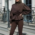thumbnail image 6 of Women's Casual Jacket Fall Fashion Long Sleeve Belted Jacket Cropped Jackets Windbreaker Coat Street Lounge Wear Brown M, 6 of 8