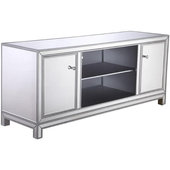 Pemberly Row Modern Glass TV stand for TVs up to 60" in Antique Silver