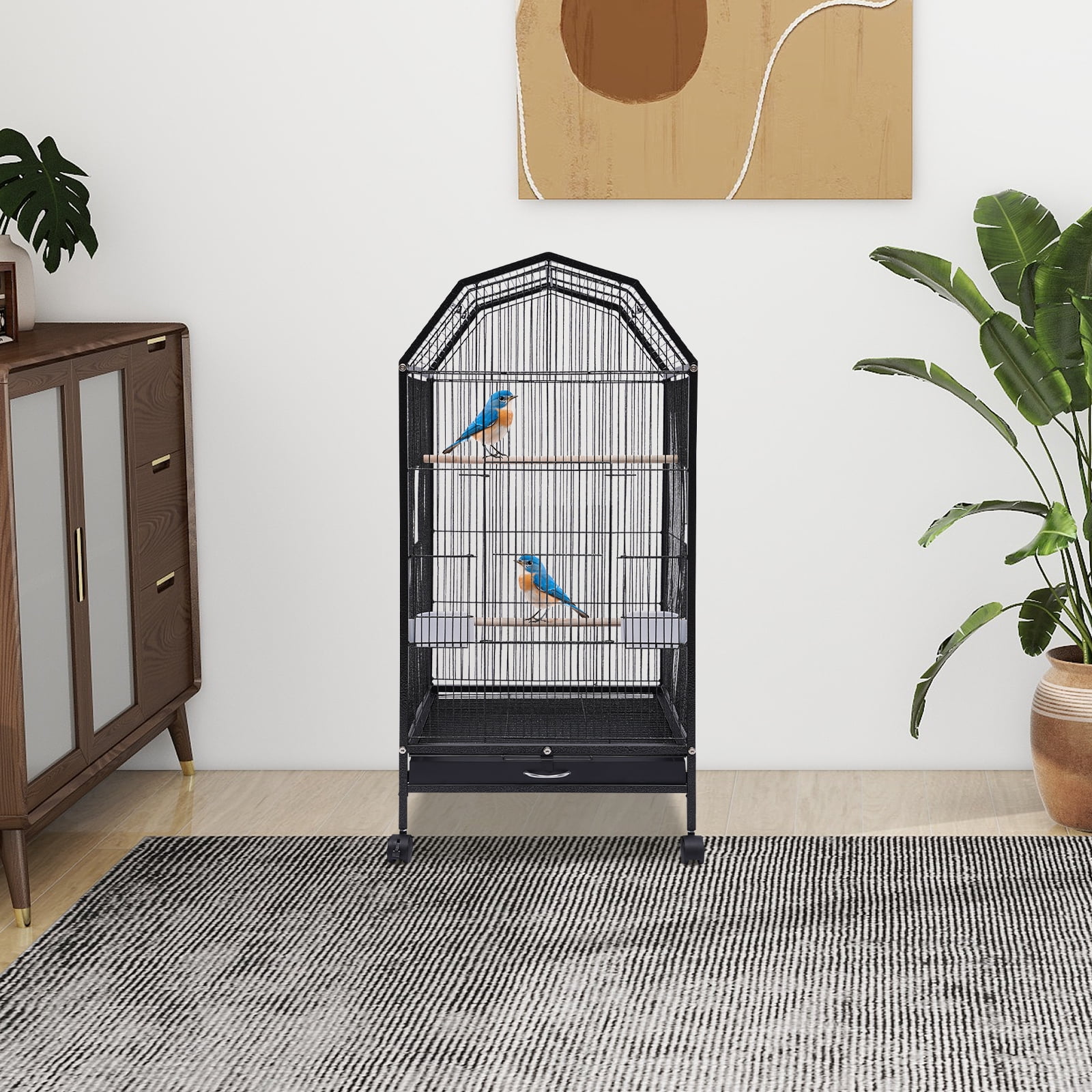 Parakeet Bird Cage with Stand, 39.9H Inch Large Bird Cages with 4 Universal Wheels and 2 Feeding Cups,Finch Bird Pet Bird Flight Cages,for Cockatiel Conure Macaw Budgie